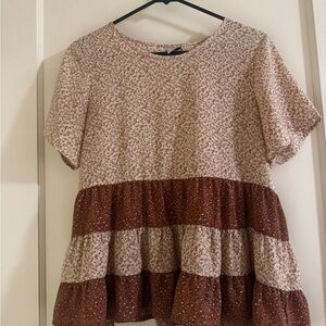 Paper Crane Floral Tiered Blouse in Brown and Cream